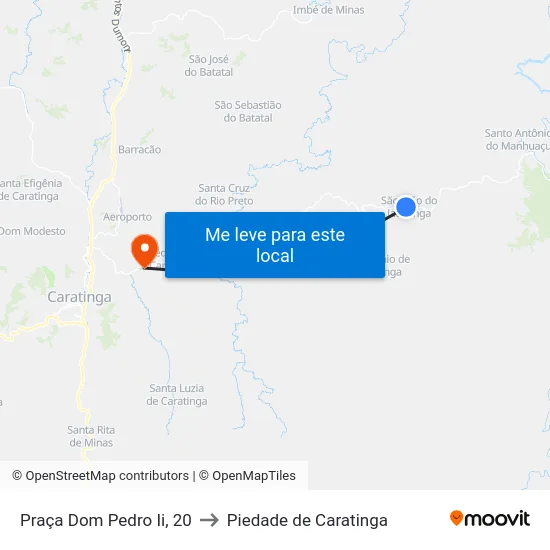 Praça Dom Pedro Ii, 20 to Piedade de Caratinga map