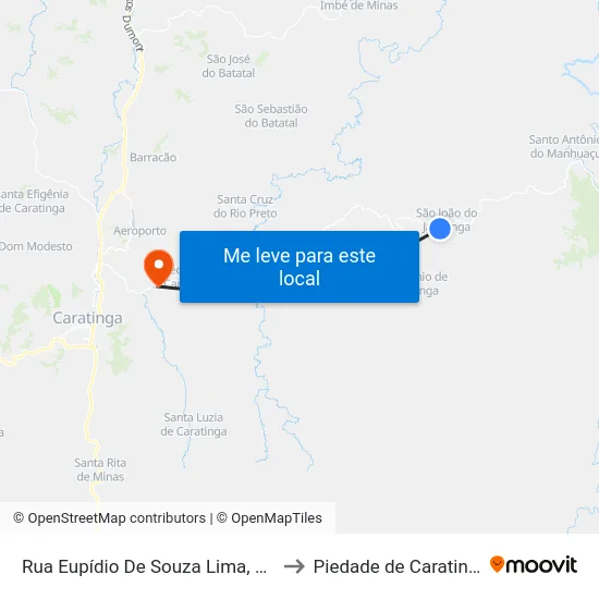 Rua Eupídio De Souza Lima, 100 to Piedade de Caratinga map