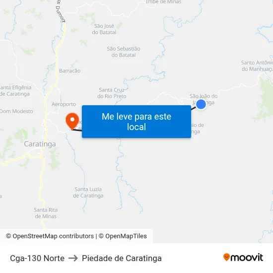 Cga-130 Norte to Piedade de Caratinga map