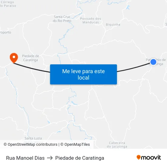 Rua Manoel Dias to Piedade de Caratinga map