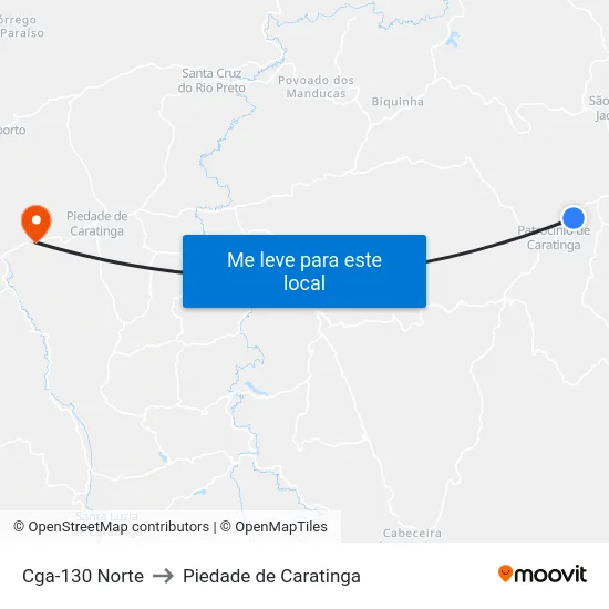 Cga-130 Norte to Piedade de Caratinga map