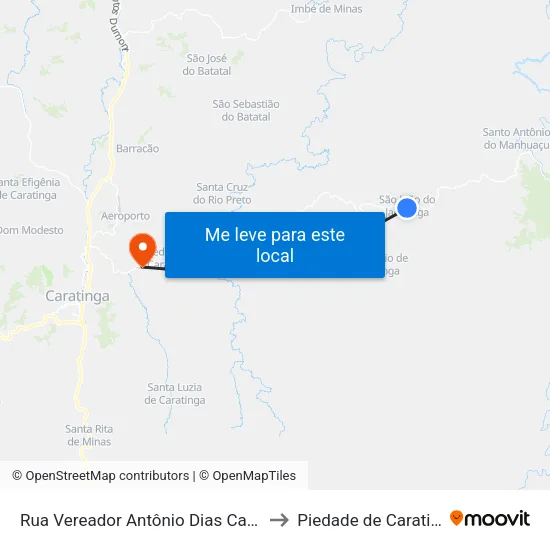 Rua Vereador Antônio Dias Cardoso to Piedade de Caratinga map