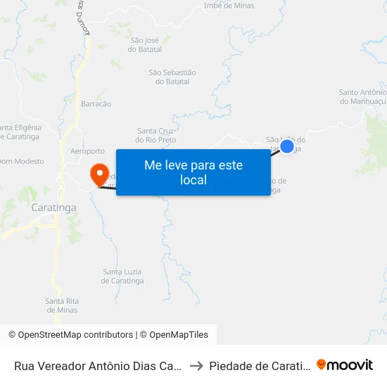 Rua Vereador Antônio Dias Cardoso to Piedade de Caratinga map