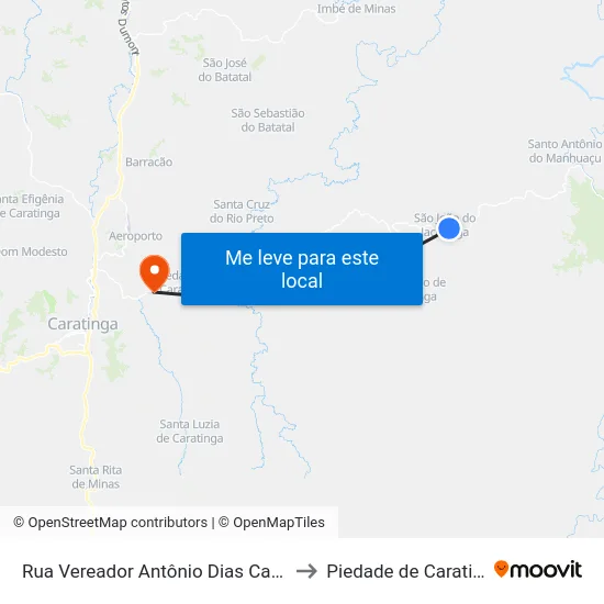 Rua Vereador Antônio Dias Cardoso to Piedade de Caratinga map