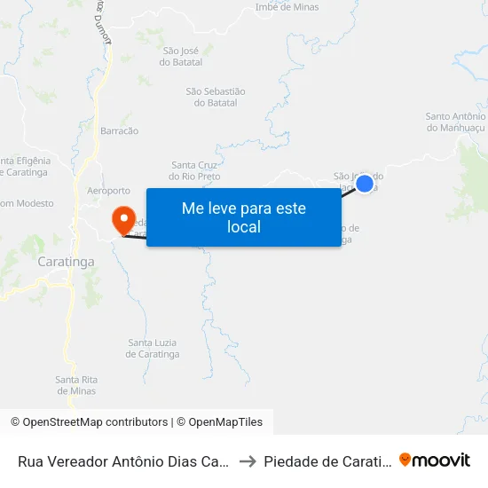 Rua Vereador Antônio Dias Cardoso to Piedade de Caratinga map