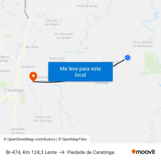Br-474, Km 124,3 Leste to Piedade de Caratinga map