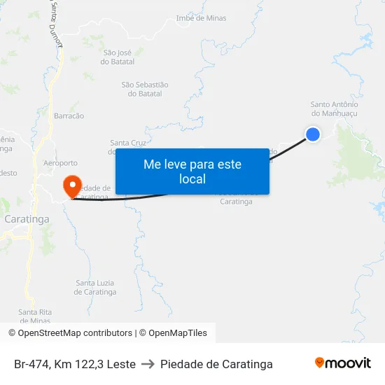 Br-474, Km 122,3 Leste to Piedade de Caratinga map