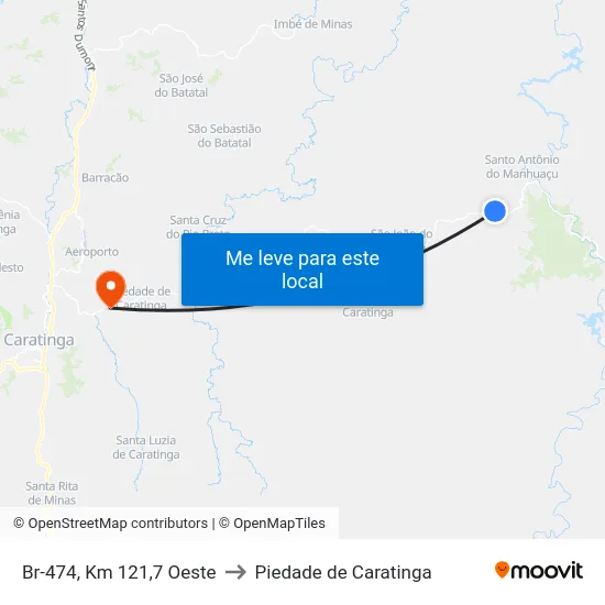 Br-474, Km 121,7 Oeste to Piedade de Caratinga map