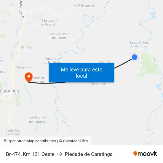 Br-474, Km 121 Oeste to Piedade de Caratinga map