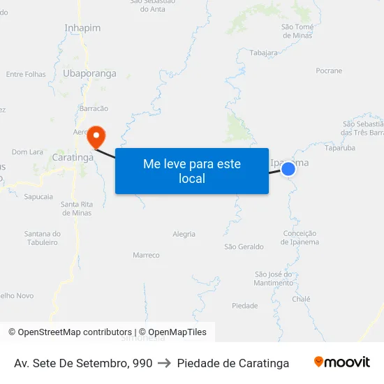 Av. Sete De Setembro, 990 to Piedade de Caratinga map