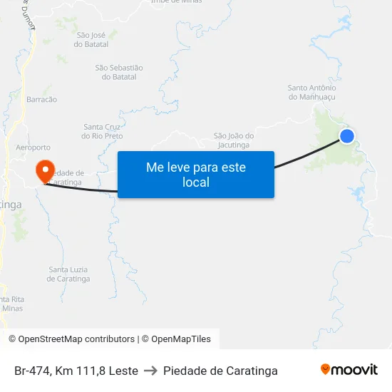 Br-474, Km 111,8 Leste to Piedade de Caratinga map
