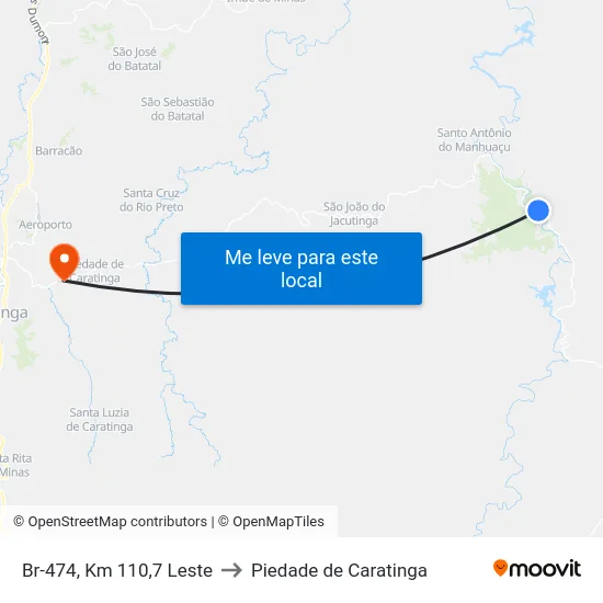 Br-474, Km 110,7 Leste to Piedade de Caratinga map
