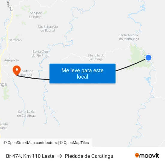 Br-474, Km 110 Leste to Piedade de Caratinga map