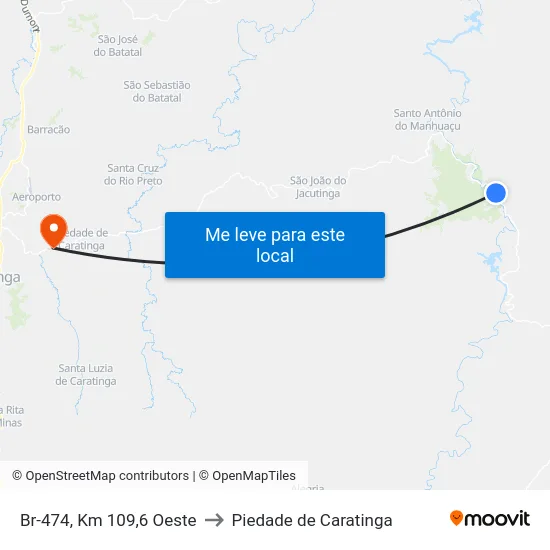 Br-474, Km 109,6 Oeste to Piedade de Caratinga map