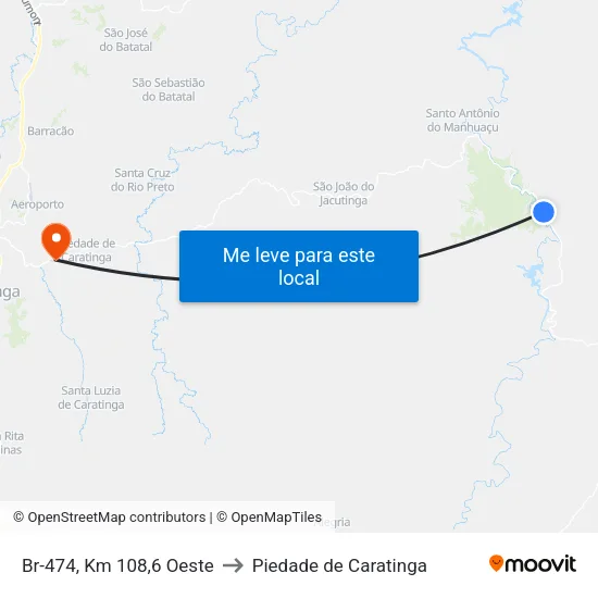 Br-474, Km 108,6 Oeste to Piedade de Caratinga map