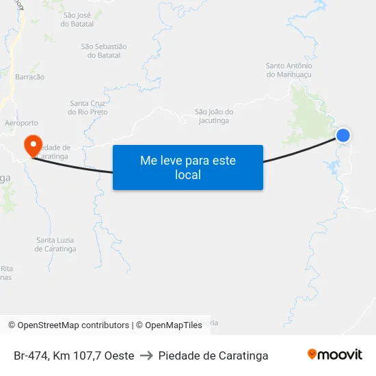 Br-474, Km 107,7 Oeste to Piedade de Caratinga map