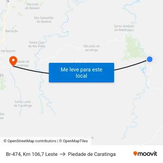 Br-474, Km 106,7 Leste to Piedade de Caratinga map