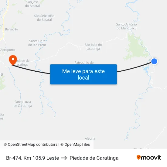 Br-474, Km 105,9 Leste to Piedade de Caratinga map
