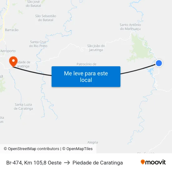 Br-474, Km 105,8 Oeste to Piedade de Caratinga map
