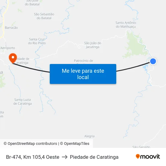 Br-474, Km 105,4 Oeste to Piedade de Caratinga map