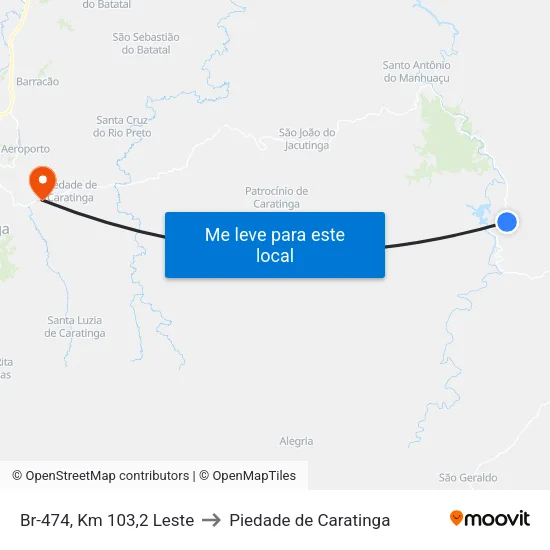 Br-474, Km 103,2 Leste to Piedade de Caratinga map