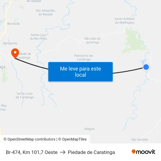 Br-474, Km 101,7 Oeste to Piedade de Caratinga map