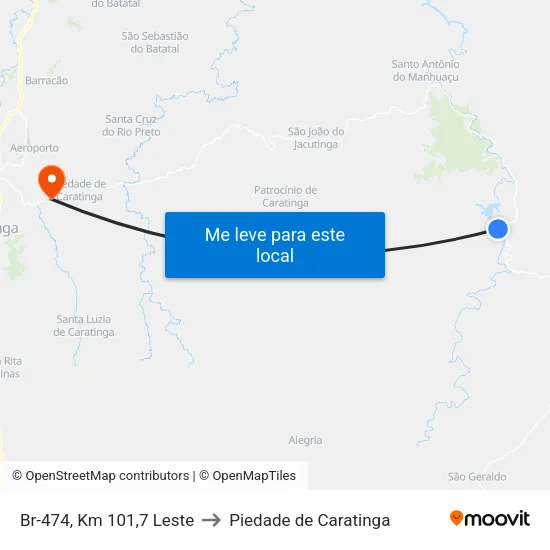 Br-474, Km 101,7 Leste to Piedade de Caratinga map