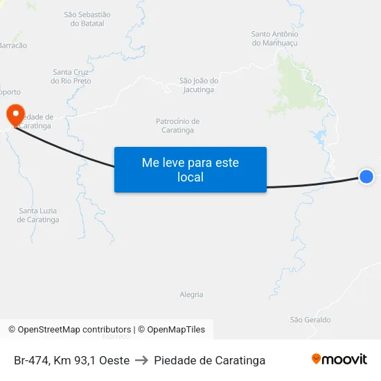 Br-474, Km 93,1 Oeste to Piedade de Caratinga map