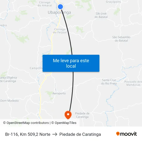 Br-116, Km 509,2 Norte to Piedade de Caratinga map