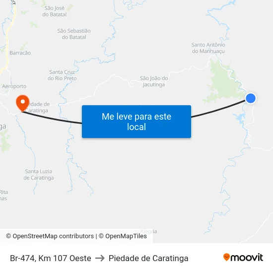 Br-474, Km 107 Oeste to Piedade de Caratinga map
