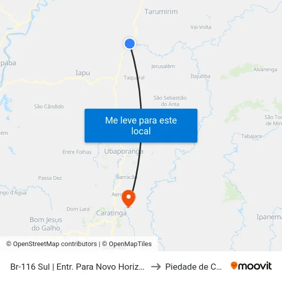 Br-116 Sul | Entr. Para Novo Horizonte De Minas to Piedade de Caratinga map