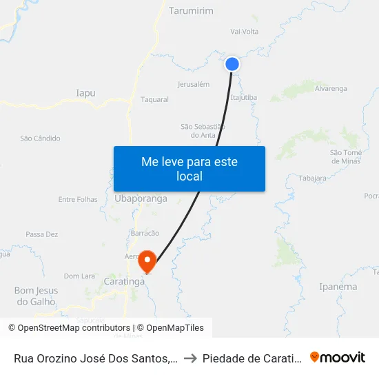 Rua Orozino José Dos Santos, 205 to Piedade de Caratinga map