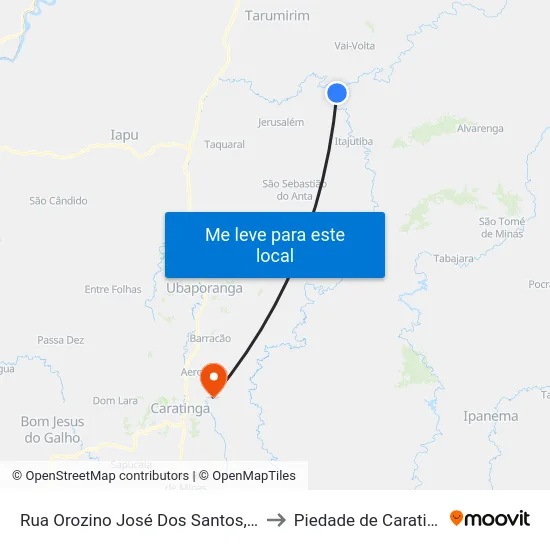 Rua Orozino José Dos Santos, 200 to Piedade de Caratinga map