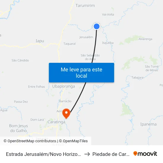 Estrada Jerusalém/Novo Horizonte, Oeste to Piedade de Caratinga map