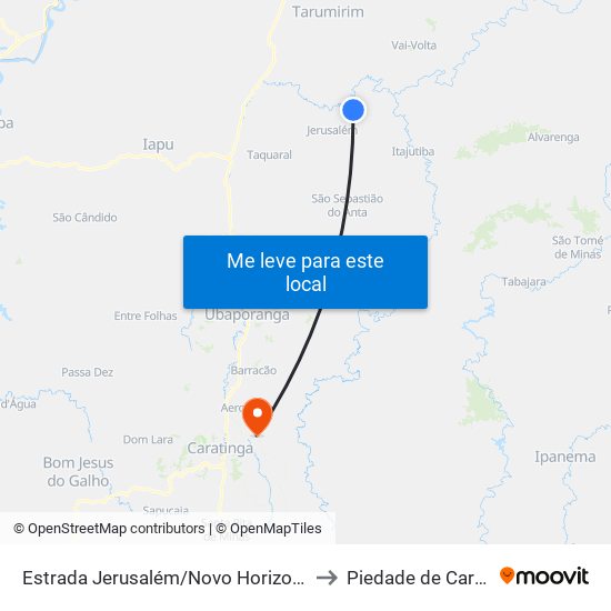 Estrada Jerusalém/Novo Horizonte, Oeste to Piedade de Caratinga map
