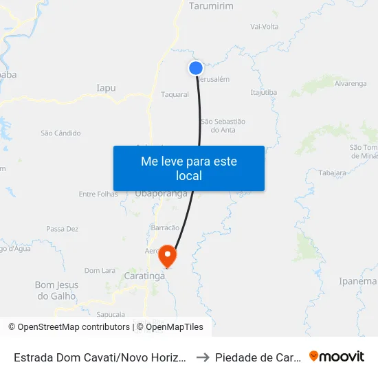 Estrada Dom Cavati/Novo Horizonte, Leste to Piedade de Caratinga map
