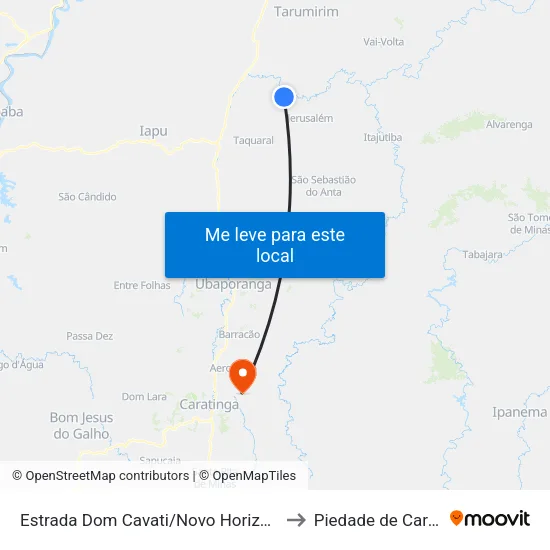 Estrada Dom Cavati/Novo Horizonte, Oeste to Piedade de Caratinga map
