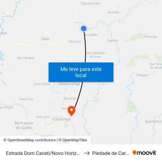 Estrada Dom Cavati/Novo Horizonte, Leste to Piedade de Caratinga map