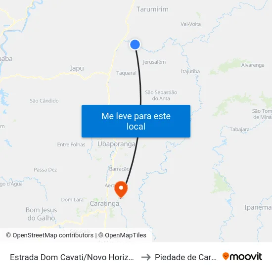 Estrada Dom Cavati/Novo Horizonte, Leste to Piedade de Caratinga map