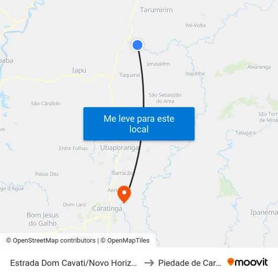 Estrada Dom Cavati/Novo Horizonte, Leste to Piedade de Caratinga map