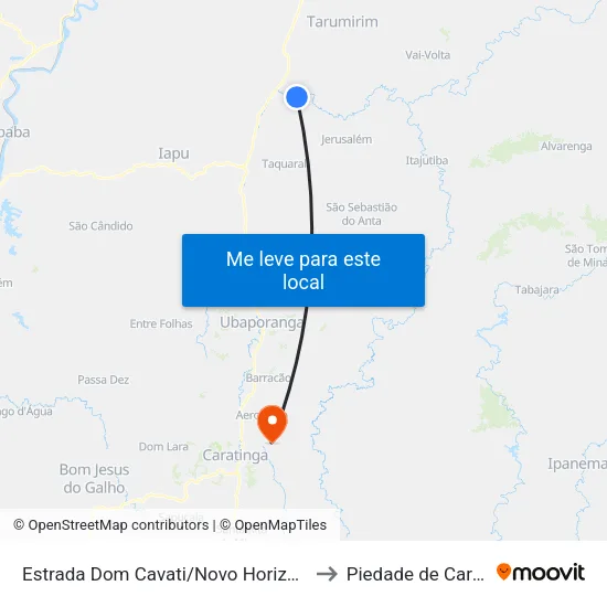 Estrada Dom Cavati/Novo Horizonte, Oeste to Piedade de Caratinga map