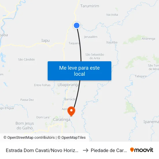 Estrada Dom Cavati/Novo Horizonte, Oeste to Piedade de Caratinga map