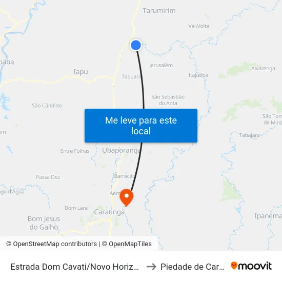 Estrada Dom Cavati/Novo Horizonte, Leste to Piedade de Caratinga map