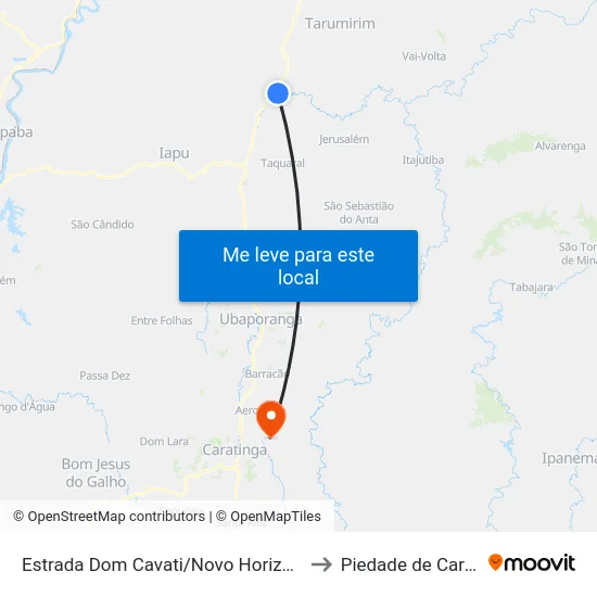 Estrada Dom Cavati/Novo Horizonte, Oeste to Piedade de Caratinga map