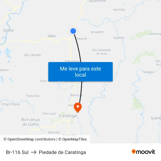 Br-116 Sul to Piedade de Caratinga map