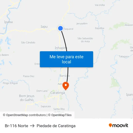 Br-116 Norte to Piedade de Caratinga map