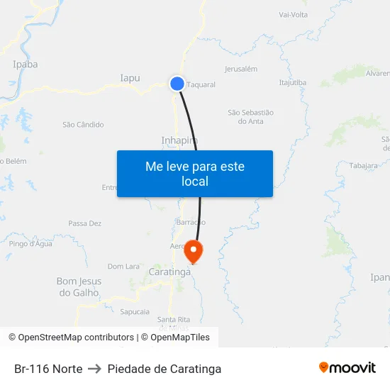 Br-116 Norte to Piedade de Caratinga map