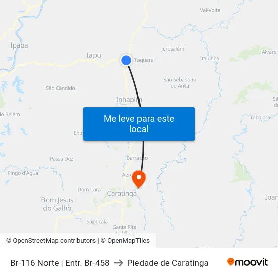Br-116 Norte | Entr. Br-458 to Piedade de Caratinga map
