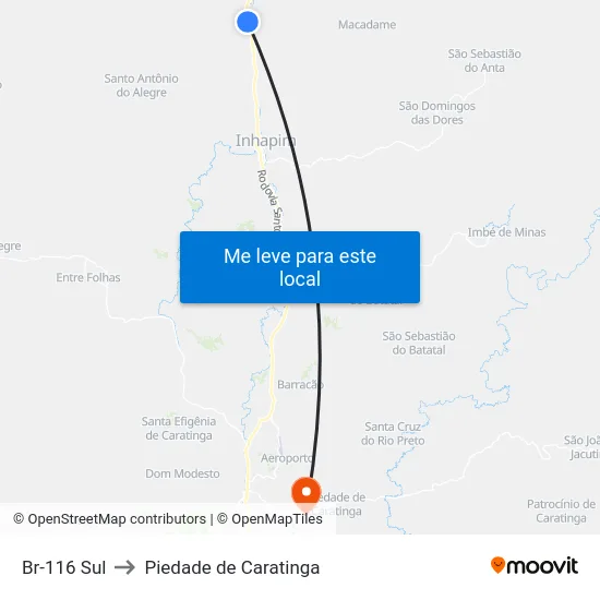 Br-116 Sul to Piedade de Caratinga map