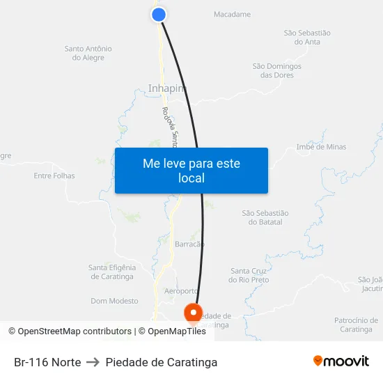 Br-116 Norte to Piedade de Caratinga map